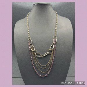Purple Silver Multi Necklace Chunky Chain Round Translucent